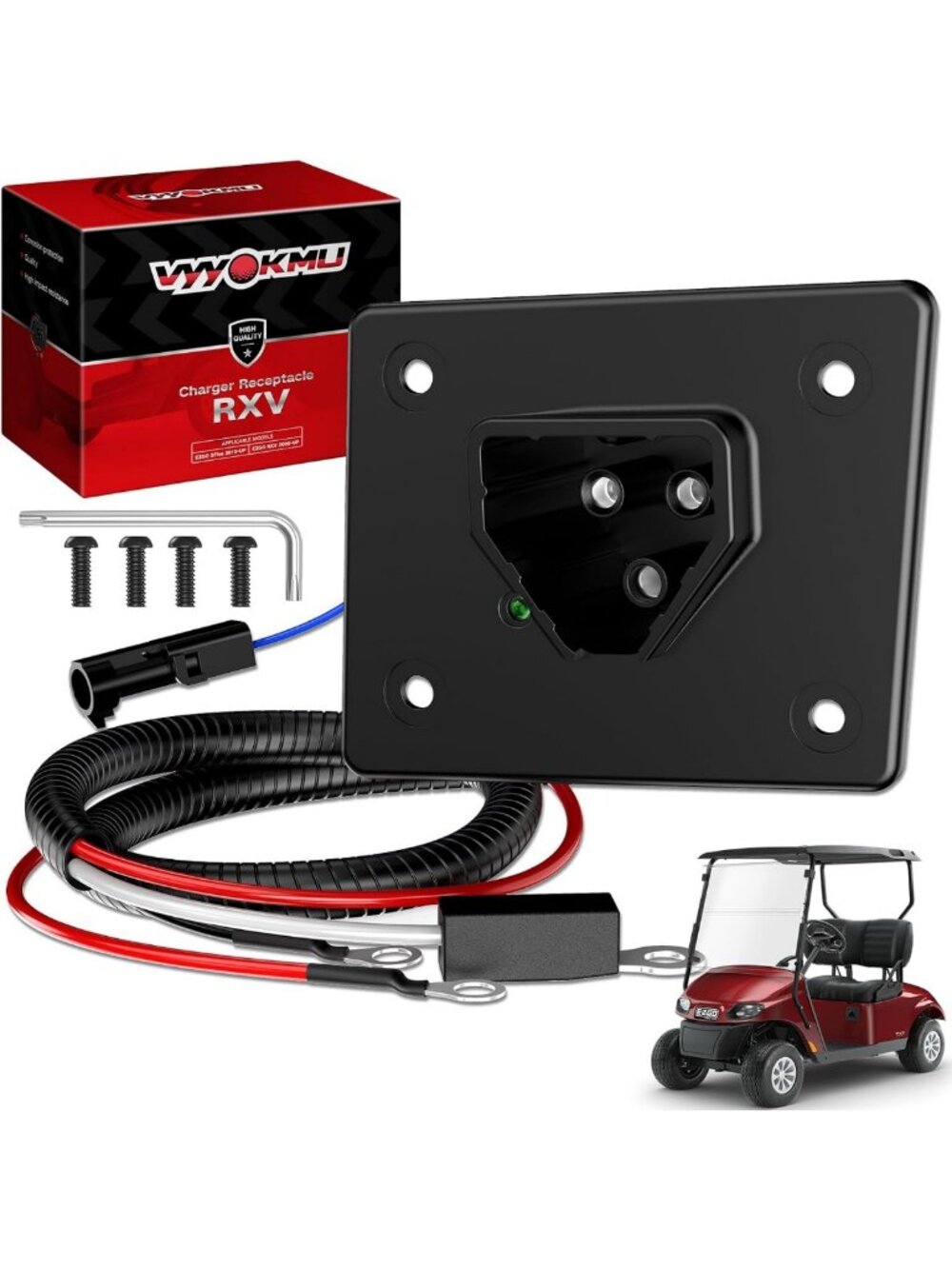 48V Golf Cart Charger Receptacle with Wires - RXV, TXT & 2Five Compatible Socket